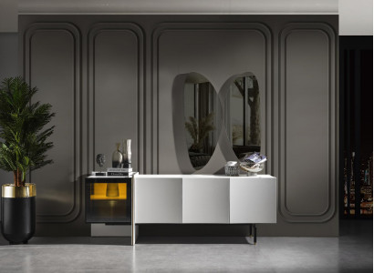 Group Sideboard Mirror Dresser Wood Modern Dining Room White Design New